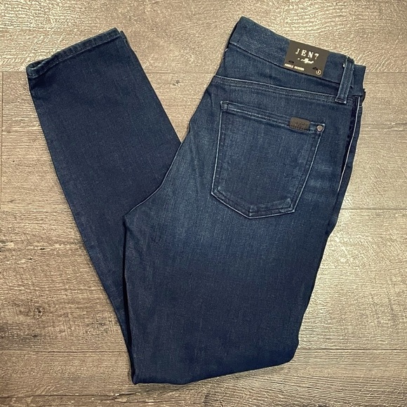 7 For All Mankind Jen 7 Blue Ankle Skinny Velvet Trimmed Jeans Women’s Size 4 - Picture 1 of 9